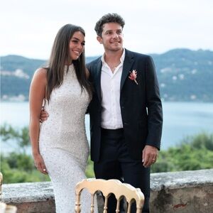 Retrofete White Sequin Halter Gown